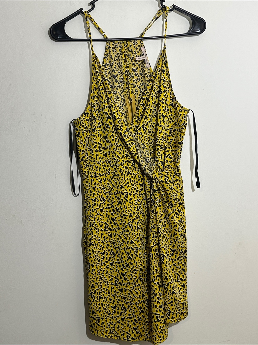 BCBGeneration Yellow and Black Leopard-Print Mini Wrap Dress